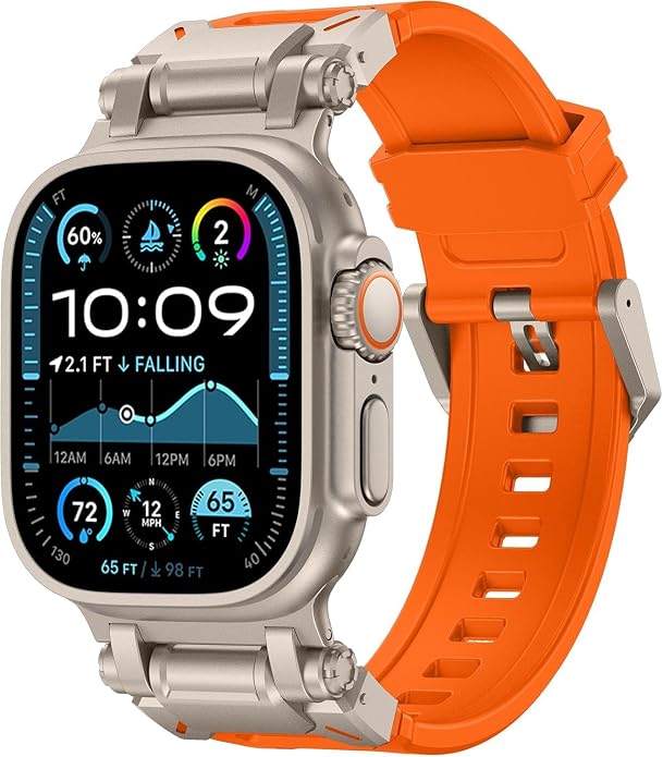 WINGLE FKM Rubber Bands for Apple Watch Band Ultra 3/2/1 Band Ultra 49mm Series 11 10 46mm 45mm 44mm 42mm SE 3/2/1 9 8 7 6 5 4 3 Men, Military Rugged Metal Connector Silicone Apple iWatch Sport Bands