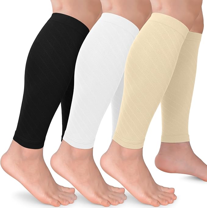 CTHH Calf Compression Sleeve for Men & Women Footless Compression Socks | 3 Pairs Graduated Compression Leg Sleeve Support for Shin Splints Pain Relief Running Flying Cycling Fitness Nurse