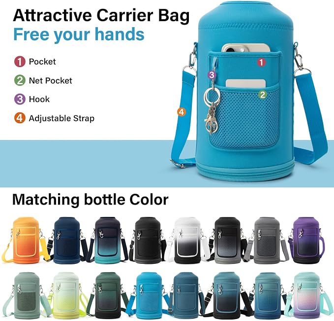 DYSANKY 1 Gallon Water Bottle Insulated | Thickened Stainless Steel Vacuum Metal Water Jug | Portable Sports Large for Gym and Hiking with Straw, Carrier Bag, Handle Strap | BPA-Free 128 oz
