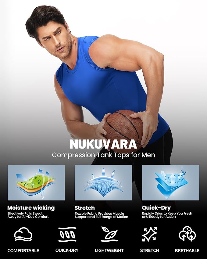 Men's Compression Shirt Sleeveless Athletic Workout Tank Tops Quick Dry Muscle Undershirts for Gym Running