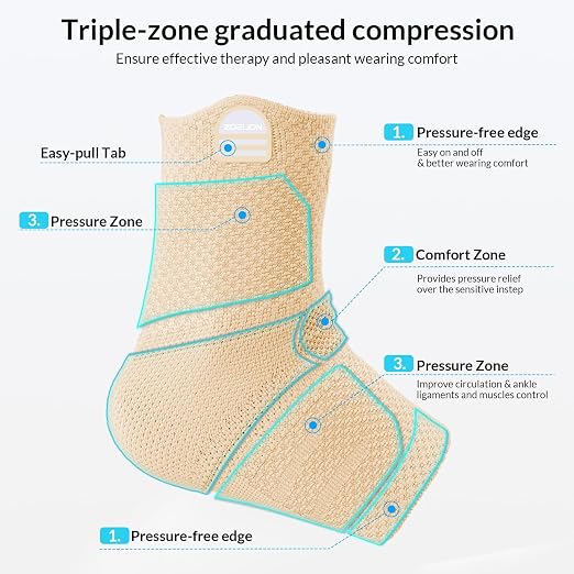 ZOELION Ankle Brace Compression Support with Removable Fishnet Strap, 3D Knit Plantar Fasciitis Relief Achilles Tendonitis Brace, Ankle Compression Sleeve for Pain Relief & Injury Healing, Beige/S