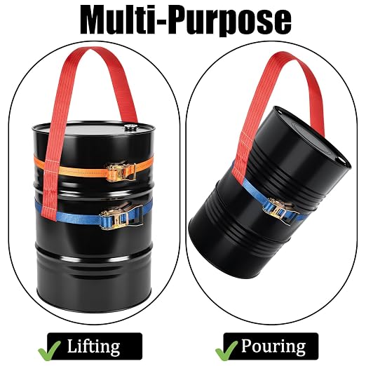 TOPZEA Drum Handling Sling for 55 Gallon Drum, Barrel Lifting Web Sling Tilt-Free Heavy Duty Lift Straps with 2 Adjustable Ratchet Strap, WLL 6600 LB, Fits for Farm Barn Crane Forklift Truck, 78.7" L