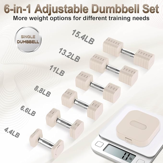 Hezeyferg 30.8LB Adjustable Dumbbell Set, Hand Weights Set for Home Gym | Each Adjustable Weight Dumbbell with 6 Levels 4.4/6.6/8.8/11/13.2/15.4lb, for Women/Men Full Body Workout