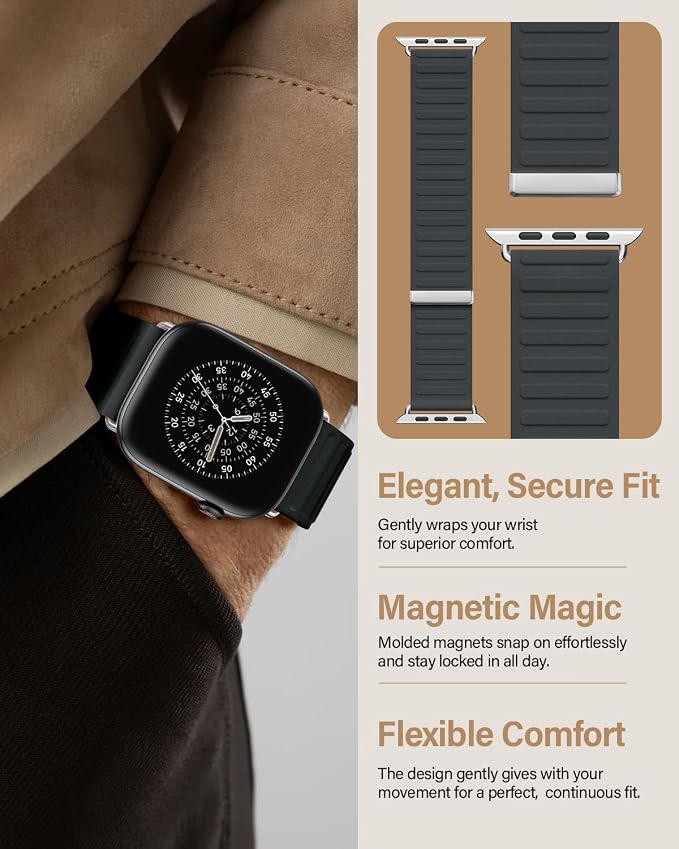 Magnetic Link Sport Band Compatible with Apple Watch Bands for Men Women | Patented Solo Loop Band 40mm 38mm 41mm 44mm 45mm 42mm 49mm, Sport Strap for iWatch Series 11 10 9 8 7 6 5 4 3 2 1 Ultra SE