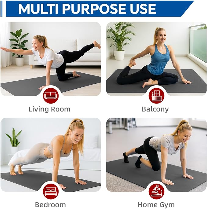 Stepwaver Extra Large Yoga Mat 6'x4'(1/3" & 1/4" Thick), Non-Slip, Ultra Durable, Wide Workout Mat, Wide Exercise Mats for Home Workouts, Yoga, Pilates, Stretching (Barefoot Exercise)