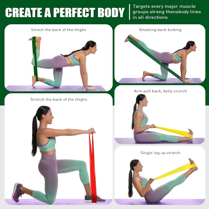 HPYGN 3 Levels Non-Latex Exercise Bands for Physical Therapy & Yoga, Professional Resistance Bands Set for Working Out, Strength Training, Pilates & Rehab, TPE Elastic Stretch Bands for Seniors, Women