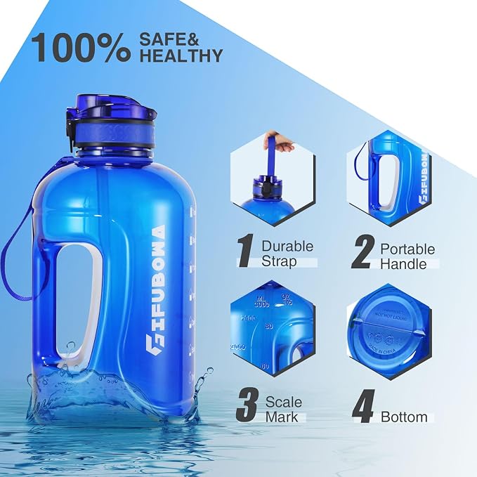 3L Water Bottle with Straw, Time Marker, Handle | 1PC large 3 liter Leakproof BPA Free Drinking Bottle for Sport Gym
