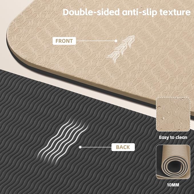 Large 76"x40"x0.4" Yoga Mat | Extra Width & Thick, Non-Slip Exercise Mat, Versatile for Stretching, Yoga Studio, Gym, Home & Indoor/Outdoor Workouts