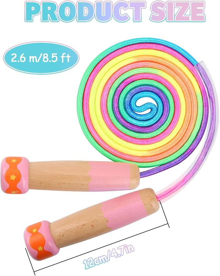 Jump Rope for Kids, Lorvain Adjustable Skipping Rope | Kids Jump Ropes with Wooden Handle for Girls Boys, Weighted Jumping Ropes for Fitness Workout Exercise Outdoor Fun Activity