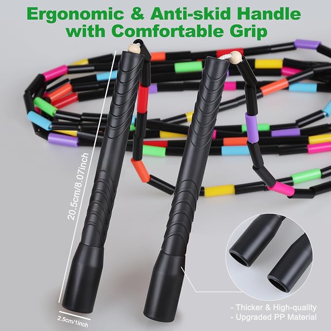 16.5FT Double Dutch Jump Ropes for Adults Kids 2-PACK | Rainbw Long Jump Rope, 1” Beaded Jump Rope for Fitness, Segmented Skipping Ropes for Exercise Training, Tangle-Free