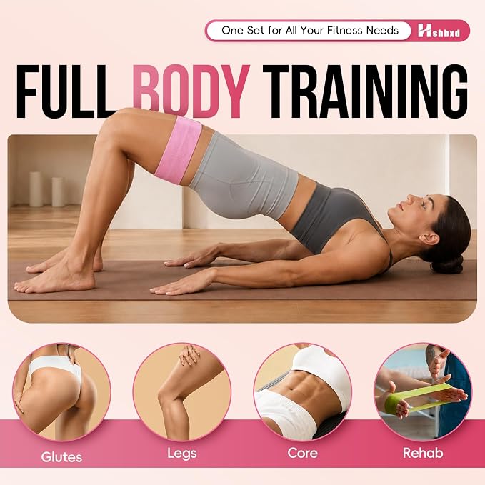 Fabric Resistance Band Set with Exercise Guide, 3 Levels for Hip and Glute | For women and men; 3 resistance levels with an exercise guide for legs, squats, yoga, fitness, and physical therapy