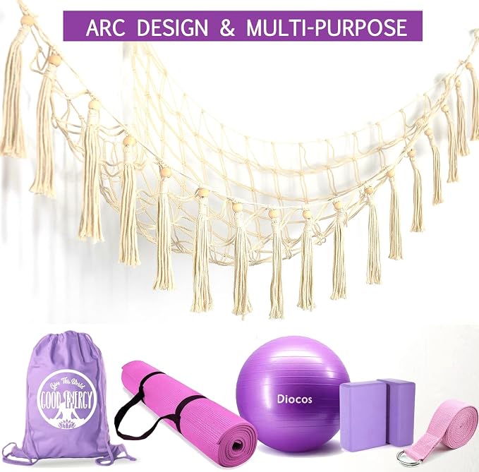 Exercise Ball Holder Yoga Ball Rack Corner Hanging Storage Net or Hammock for Fitness Ball Balance Ball Organizer Pregnancy Stability Ball Swiss Balance Ball for Yoga Studio and Gym