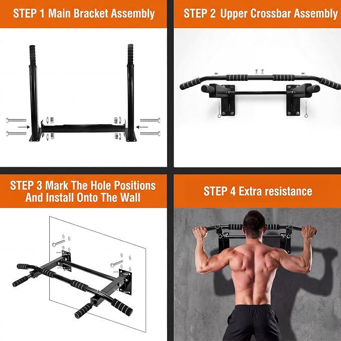 Pull Up Bar Wall Mounted - Multifunctional Wall Mounted Pull Up Bar for Home Gym