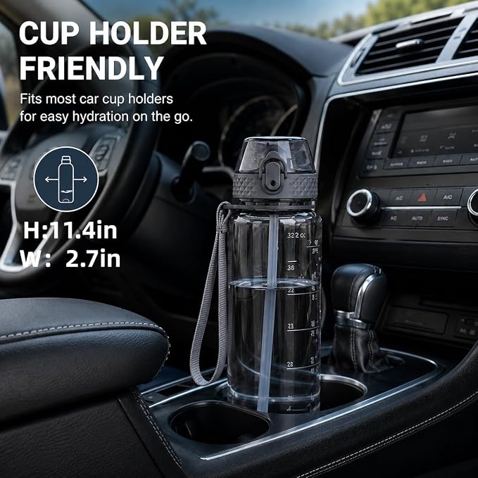 GOPPUS 32 oz Clear Water Bottle with Straw, BPA Free Tritan Water Bottle, Leakproof Clear Motivational Water Bottle, Wide Mouth Sports Water Bottle for Gym, Hiking, School, Office