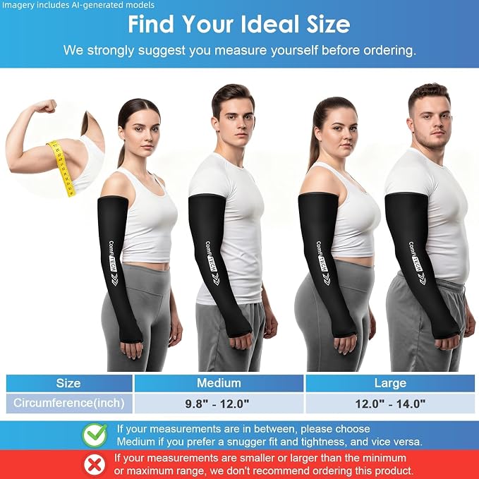 ComfiTECH Full Arm Wrist Ice Pack Wrap, Tennis Cold Sleeve, M, 2P | Flexible Extended Elbow Ice Sleeve for Pitchers, Golfers Players, Reusable Cold Brace for Muscle Comfort, Throwing Recovery