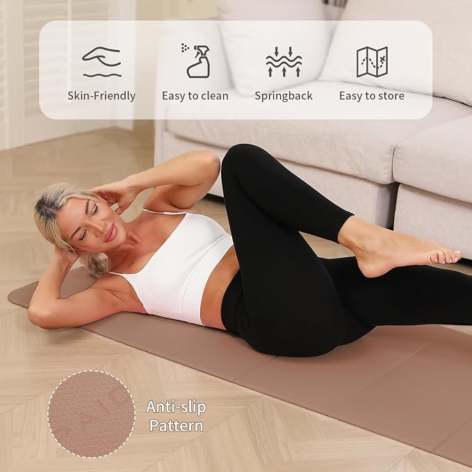 PAIDU Foldable Yoga Mat 10mm Thick, 75"x26" Non-Slip Fitness Exercise Mat | SGS Certified| uick Fold，Easy Storag，Portable for Yoga/Pilates/Studio/Home Workout