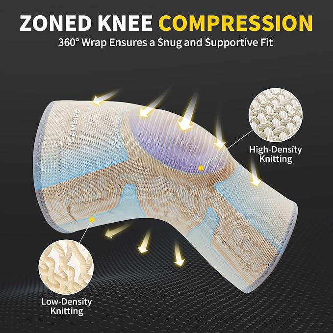 CAMBIVO Knee Brace for Men & Women, 2-Pack Compression Sleeve with Gel Pad | Patella Gel Pad with Side Stabilizers for Knee Pain Relief. Ideal for Running, Weightlifting & Arthritis, Workout, Daily Use