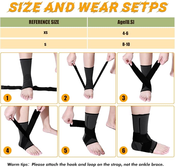 Tarpop 1 Pair Ankle Brace for Kids Compression Ankle Sleeves Adjustable Foot Support Brace Elastic Guard for Children Boys Girls Sports Running Jogging Dance Fitness Gymnastics(Black,Small)