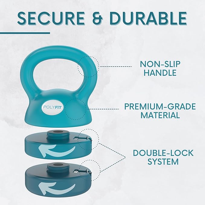 Polyfit Adjustable Kettlebell | 5 lb - 12 lb | Kettlebells Weights Set for Home Gym | Kettle Bell Sets for Women at Home | 3-in-1 adjustable design, 5/8/12 lb settings, non-slip PE coating, compact home gym storage, workout guide included