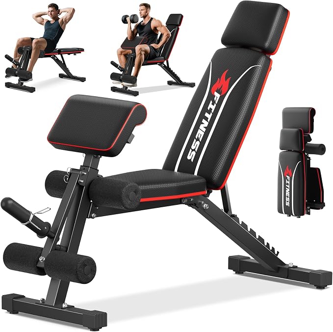 Foldable Adjustable Weight Bench with Leg Extension & Preacher Pad for Home Gym, Bench Press for Full Body Workout with Leg Developer, 900Lbs Capacity & Space-Saving Design
