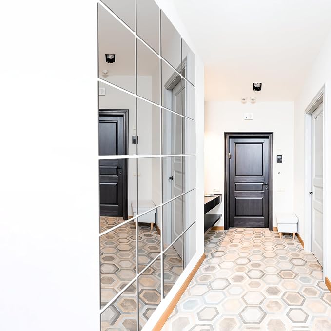 TRAHOME Home Gym Mirror Tiles for Wall, 12"x12"x12PCS Full Length Mirror | HD Tempered Glass, Frameless Workout Mirror for Garage, Bedroom, Living Room, Over The Door