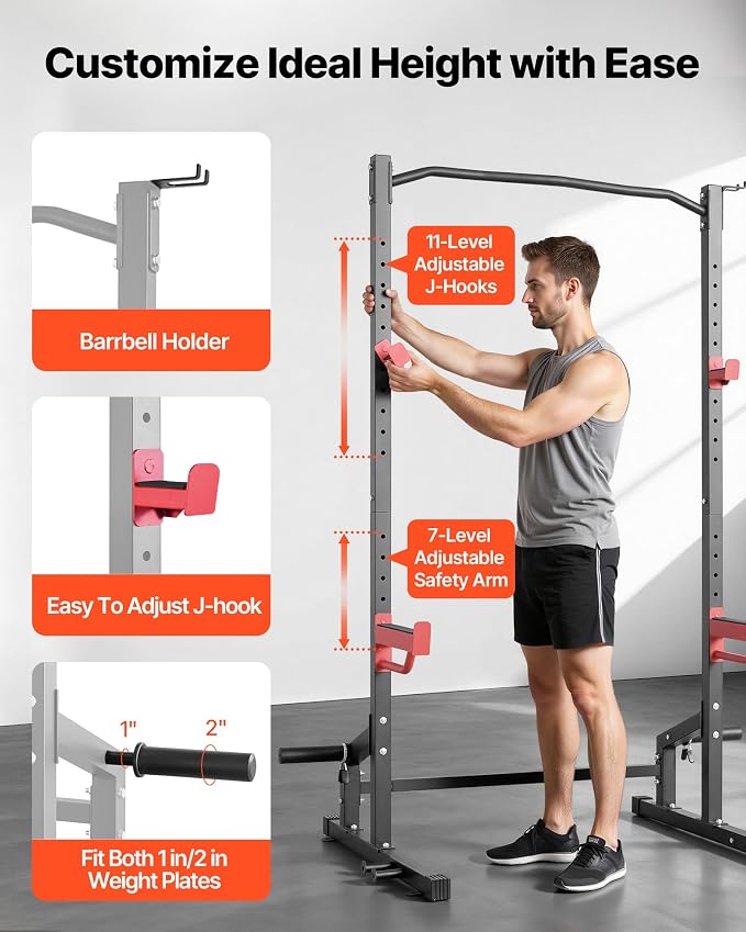 VEVOR Power Cage Squat Rack, Multifunctional Squat Rack for Home Gym, Workout Strength Training Equipment for Bench Press Squats Pull-Up