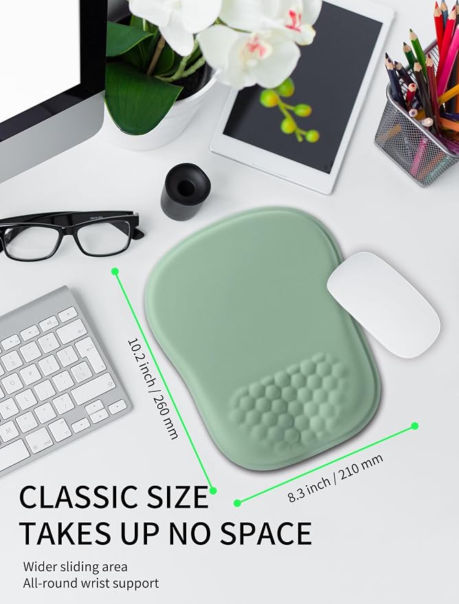 Hokafenle Ergonomic Wrist-Hugging Mouse Pad Wrist Support, U-Shaped Holding Wrist Rest Mousepad for Carpal Tunnel Pain Relief with Cushioned Memory Foam Slope Massage Bulge (10.2x8.3 in,Light Green)