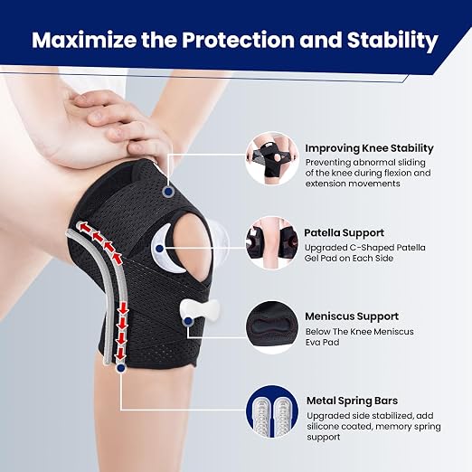 JOMVD Knee Brace with Side Stabilizers for Meniscus Tear, Knee Pain, Breathable Knee Support for Arthritis, ACL,MCL, Pain Relief, Injury Recovery, Women and Men,Small