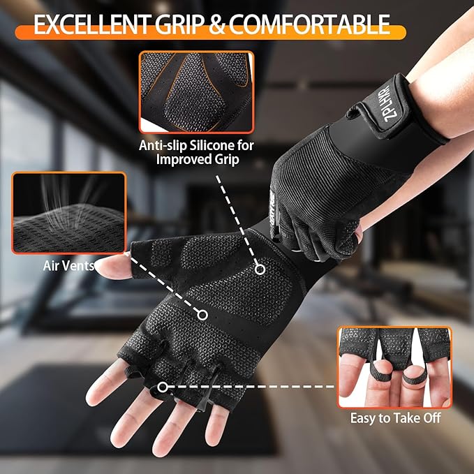 Workout Gloves for Men and Women, Gym Gloves for Weight Lifting, Exercise, Cycling, Training & Fitness, Fingerless with Padded Grip, Full Palm Protection & Breathable Design