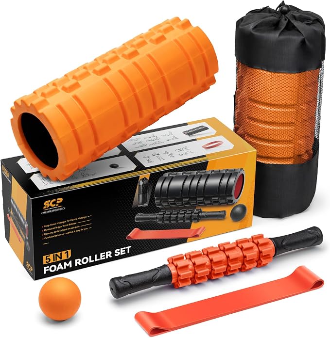 SUBCULTUREPICK 5-in-1 Foam Roller Set Trigger Point Exercise Foam Roller | High Density Deep Tissue Muscle Massage, Muscle Roller, Massage Ball, Stretching Strap, for Physical Therapy & Pain Relief