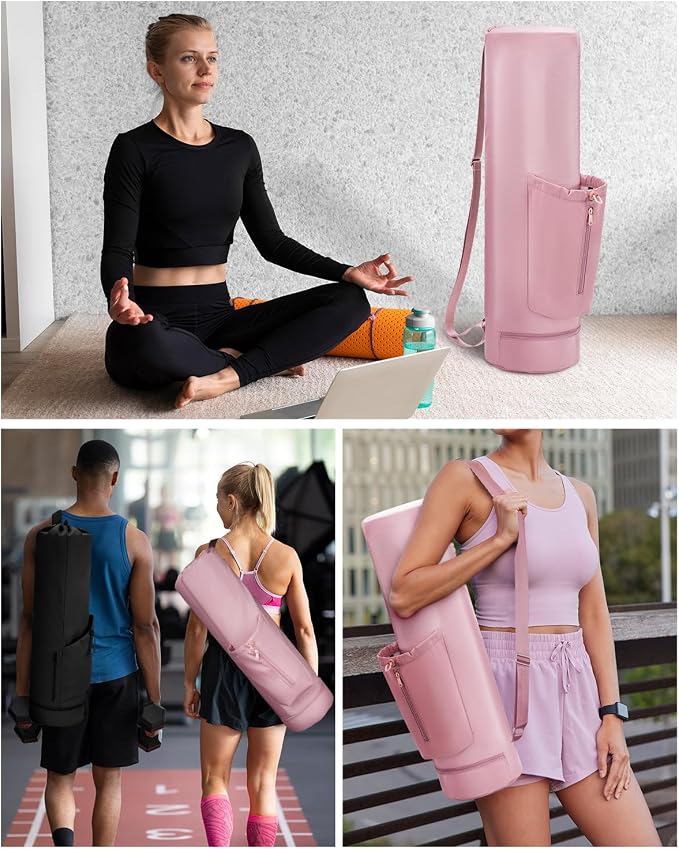 sportsnew Yoga Mat Bag, Full Zip Cargo Yoga Mat Carrier Bag with Drawstring Water Bottle Pocket and Bottom Wet Pocket, Exercise Yoga Mat Carrier Holder Multi-Functional Storage Bag Patent Pending