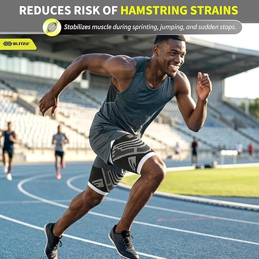 BLITZU Thigh Compression Sleeve, Hamstring Support Brace for Men Women M | Upper Leg Wrap for Running, Gym Workout, Muscle & Injury Recovery, Quad & Groin Comfort, Improved Circulation, Daily Wear
