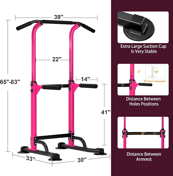DlandHome Power Tower Pull Up Bar Dip Station,Adjustable Height Dip Stand | Multi-Function Fitness Equipment for Strength Training Home Gym,Stable Steel Frame for Pull Ups Dips Push Ups,Supports 330LBS