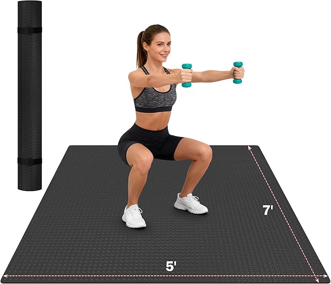 Stepwaver Extra Large Exercise Mat, 6'x4'/ 7'x5'/ 8'x5' / 9'x5'/ 10'x5' (6mm) Thick Workout Mat for Home Gym & Garage Flooring, Shoe-Friendly, Non-Slip, Ultra Durable, Thick Large Workout Mats for Home Workouts
