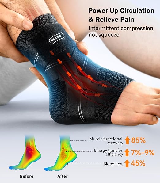 Flat Knitting Ankle Brace For Women&Men, 7-Zone Dynamic Compression Sleeve w/Flex Strap,Foot Support For Sports, Sprained Ankle, Achilles Tendonitis, Plantar Fasciitis Relief(Pack of1)S, Black