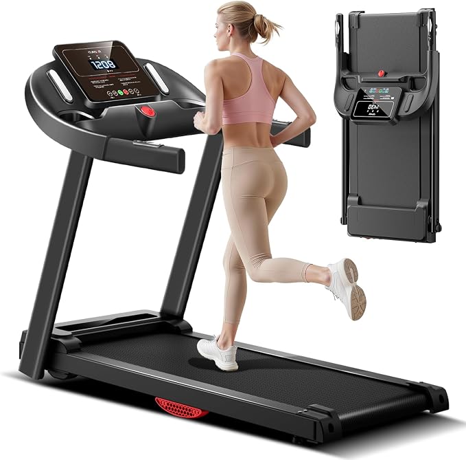 CURSOR FITNESS 16% Incline Treadmills for Home Small with 3 LED Displays, 3.0HP Foldable Walking Pad Treadmill Up to 400LBS Capacity, Portable Treadmill 0.6-7.0MPH