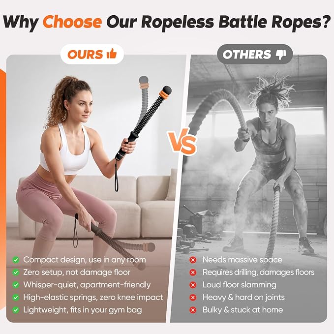 KUZARO Upgrade Weighted Ropeless Battle Ropes for Women, Quiet Adjustable Cordless Battle Ropes for Home Gym HIIT Cardio & Strength Training, Portable Exercise Rope for Arm & Core, Apartment Gear