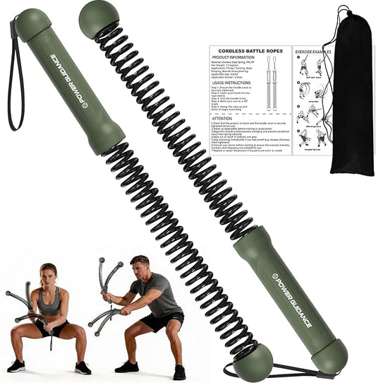 POWER GUIDANCE 2PCS Weighted Ropeless Battle Ropes, Portable Cordless Battle Rope with Non-Slip Handles, Workout Exercise Rope for HIIT, Cardio & Strength，Olive Green