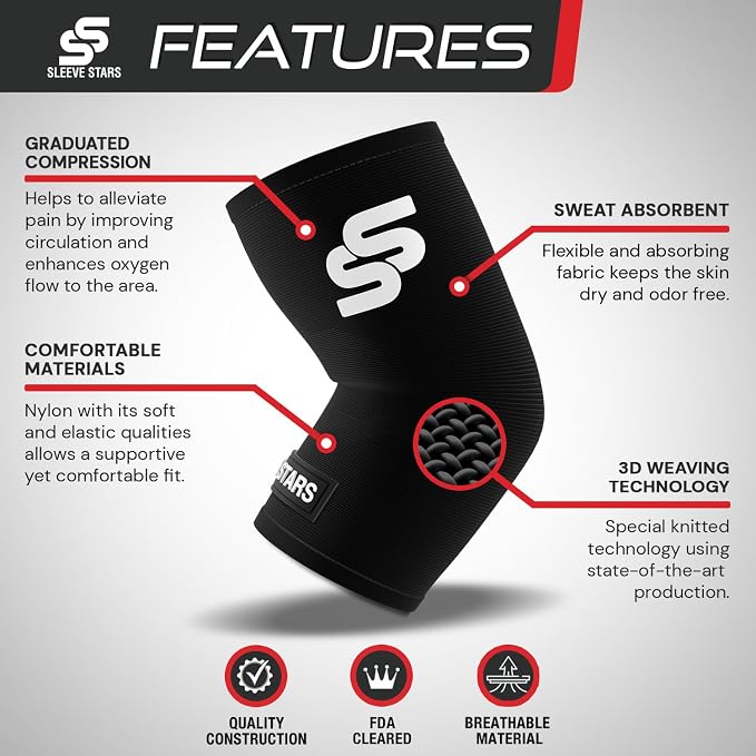Sleeve Stars Elbow Sleeve for Pain Relief & Protection - Elbow Compression Sleeve for Women & Men - Supportive Elbow Brace for Tendonitis, Recovery & Ideal for Sports, Work
