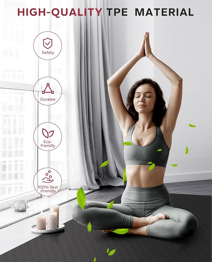 HAPBEAR Large Yoga Mat - 72"x36"x6mm (1/4 inch), Extra Wide Non-Slip Exercise Mat for Home Workout, Yoga, Pilates & Stretching, Durable, Includes Carry Bag