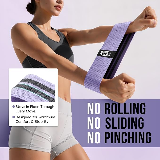 Fabric Resistance Band Set with Exercise Guide, 3 Levels for Hip and Glute | For women and men; 3 resistance levels with an exercise guide for legs, squats, yoga, fitness, and physical therapy