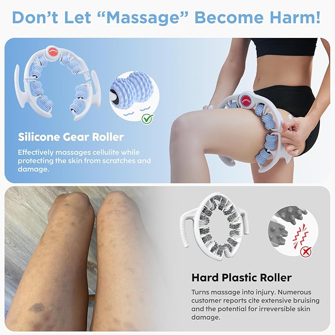 Cellulite Massage Tool - Lymphatic Drainage Massager - Muscle Roller, Deep Fascia Massage, Dimpled Skin Removal, Legs/Thighs/Buttocks, Anti-Cellulite Roller, Smooth Skin (14 Wheel - Blue)