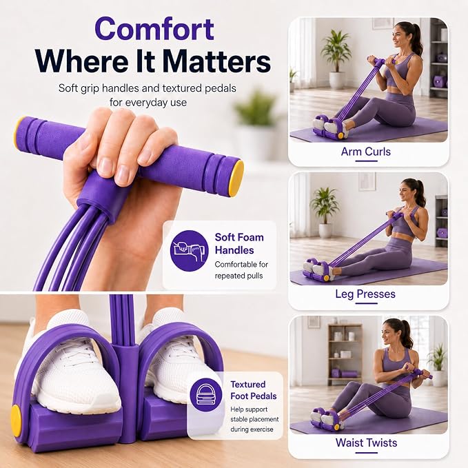 Pedal Resistance Bands with Handles- 6-Tube Foot Pedal Resistance Band for Exercise-Full Body Home Workout Equipment for Arms, Legs, Waist & Core, Portable Fitness Bands for Pilates