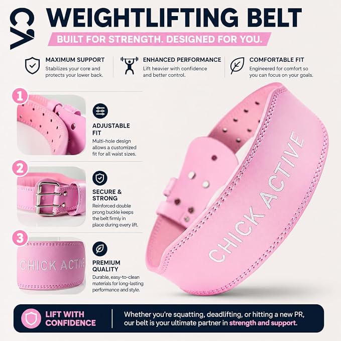 Weightlifting Belt - Pro Leather Belt for Powerlifting, Squats & Deadlifts, Lower Back Support with Adjustable Buckle for Men & Women