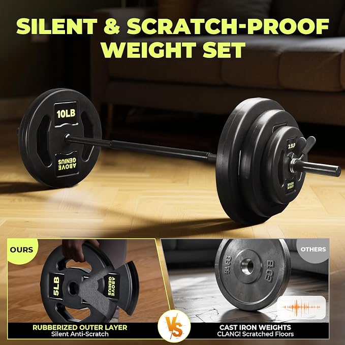 AboveGenius 45 lb Barbell Weight Set, Adjustable Workout Bar | Barbell Weight Set for Home Gym Strength Training, Full Body Workout, Muscle Building, Home Fitness Weight Lifting Equipment