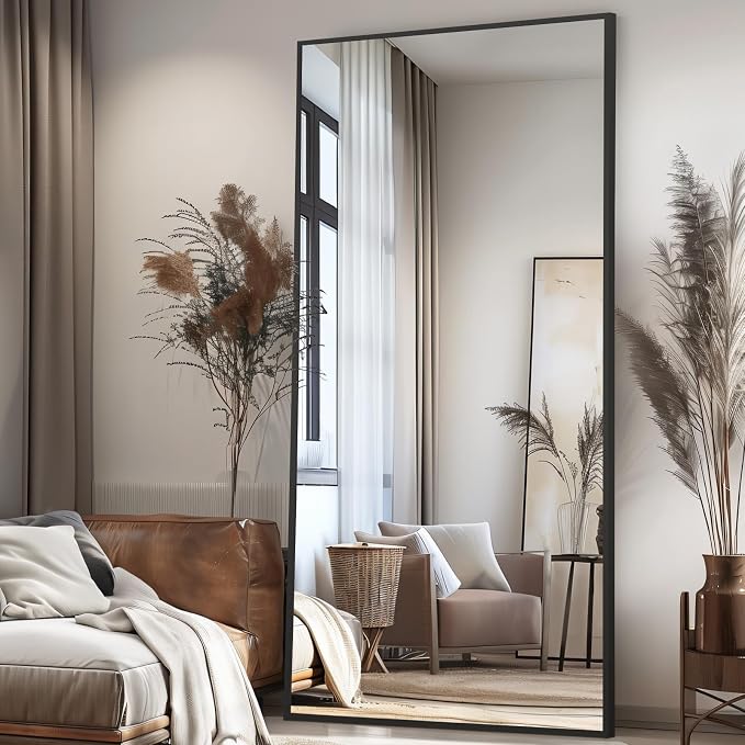 Large Full Length Mirror, 76"x34" Oversized Floor Mirror, Black | Free Standing, Leaning Wall, Hanging, Full Body, for Bedroom Living Room Gym, Tempered Glass, Rectangular