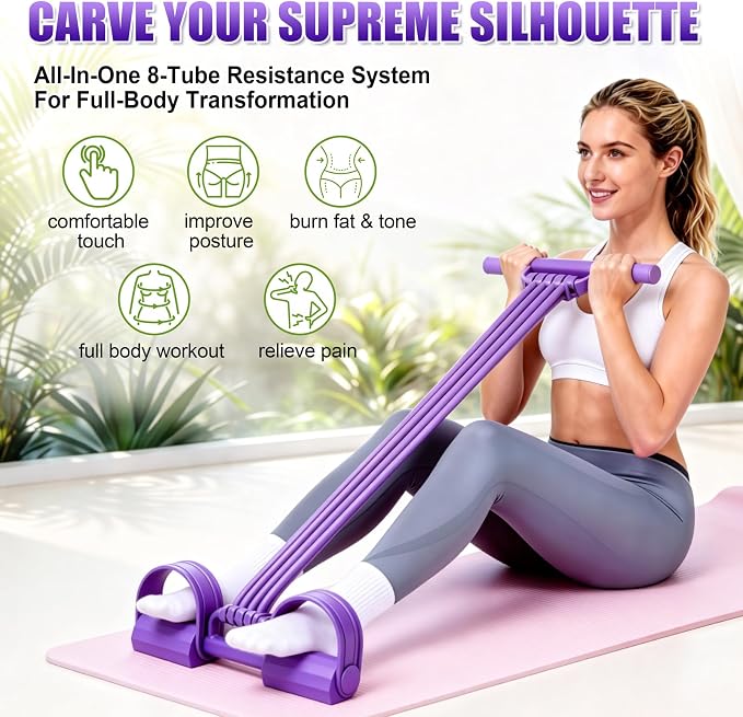 Multifunction Foot Pedal Resistance Bands with Handles, 3 in 1 Tension Rope Elastic Fitness Band for Home Workout, Yoga,Stretching, Full Body Exercise for Abs, Core, Waist, Arm, Leg