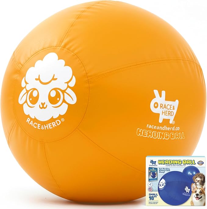 Race&Herd 18" Original Herding Ball for Dogs — Balls for Dog Toys (Gold) | Small Herding Ball for Mini Australian Shepherd, Border Collie, Corgi & Frenchie, Instinct-Driven Outdoor Exercise