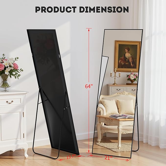 Simple Deluxe Full Length Mirror, 64"×21" Large Floor Mirrors, for Wall Door Bedroom Bathroom Living Room (Black)