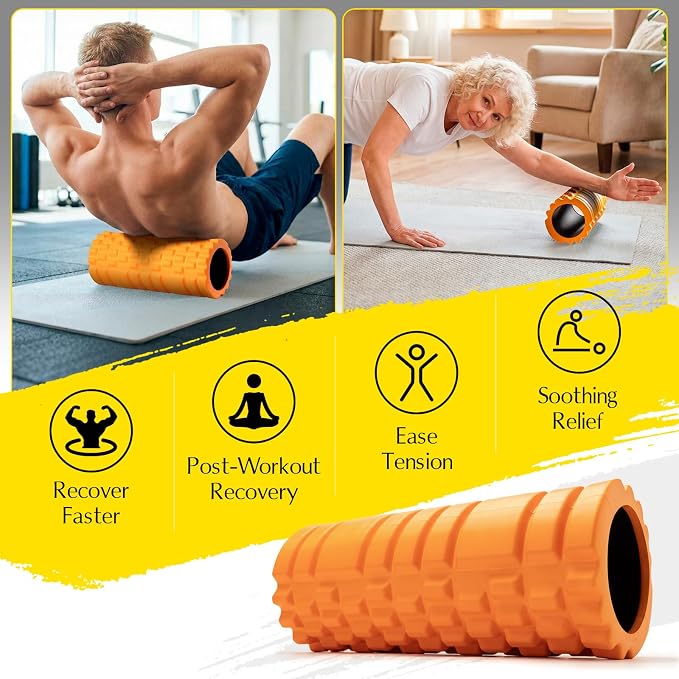 Foam Roller 13'' Multi-Density Massager for Deep Tissue & Muscle Recovery | Patented Exercise Roller for Relieves Tight, Sore Muscles & Kinks, Improves Mobility & Circulation - Targets Key Body Parts